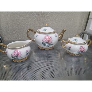 Vintage Kingwood China Co. Tea Set 3 Piece Roses Cream, Sugar, & Teapot Floral